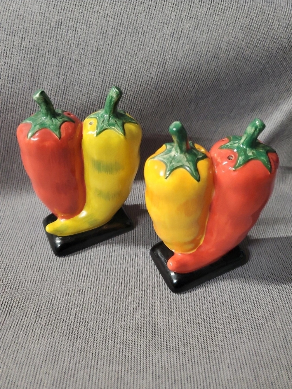 Ceramic Chili Pepper Salt and Pepper Shakers - Red and Yellow
